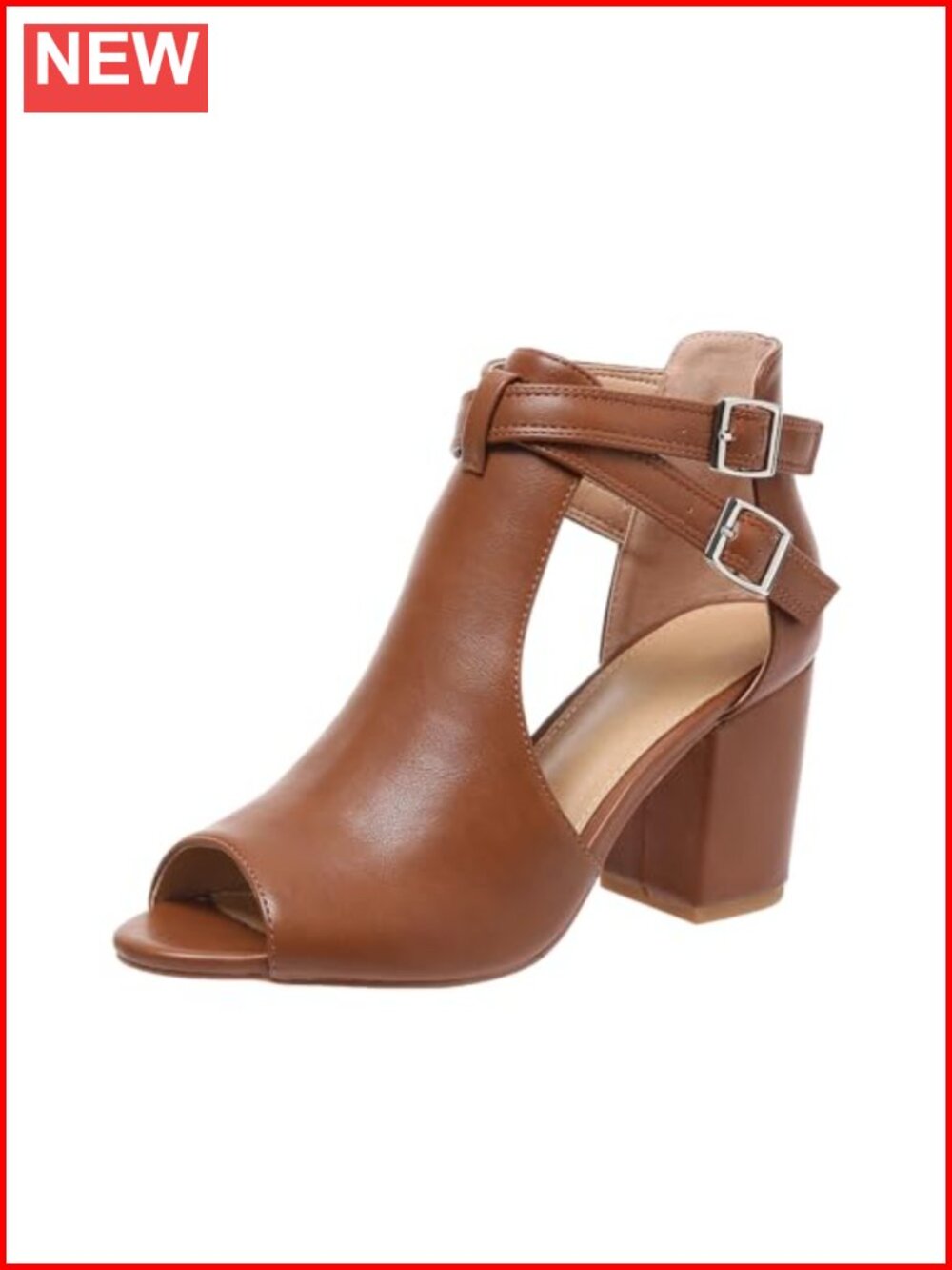 Women's Peep Toe Sandals Side Cutout Chunky High Heel Adjustable Buckle